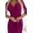 404-9 Shiny dress with a neckline and a slit on the leg - fuchsia with glitter