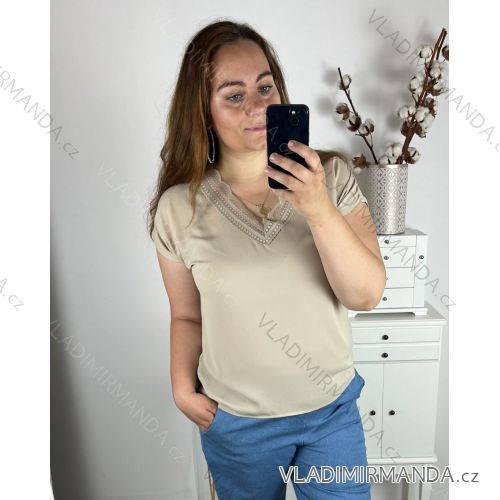 Tunic blouse with lace short sleeve women's plus size (44/46/48 ONE SIZE) ITALIAN FASHION IMWEC24041