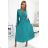 504-6 VIVIANA Pleated midi dress with a neckline, long sleeves and a wide belt - sea ​​color