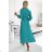504-6 VIVIANA Pleated midi dress with a neckline, long sleeves and a wide belt - sea ​​color