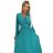 504-6 VIVIANA Pleated midi dress with a neckline, long sleeves and a wide belt - sea ​​color
