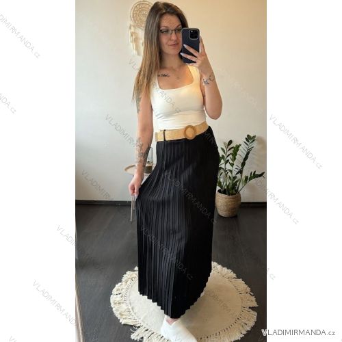 Women's Belted Pleated Long Skirt (S/M/L ONE SIZE) ITALIAN FASHION IMC24163