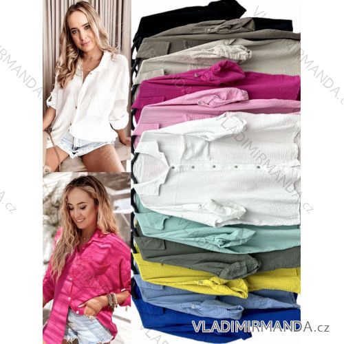 Women's Long Sleeve Muslin Shirt Plus Size (56/58 ONE SIZE) ITALIAN FASHION IMWT24060