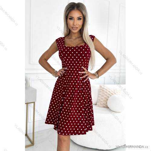 241-3 STELLA cotton dress with a diamond neckline - burgundy with polka dots