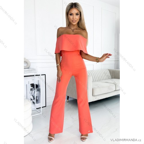 444-1 Jumpsuit with a frill and bare shoulders - peach