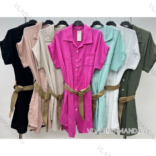 Women's Summer Muslin Short Sleeve Plus Size Hooded Dress (54/56/58 ONE SIZE) ITALIAN FASHION IM424352