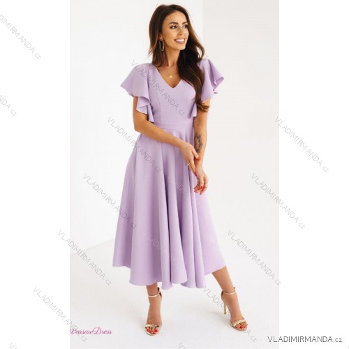 Women's Long Elegant Dress with Wide Straps (SL) FRENCH FASHION FMPEL23VELVET purple 36