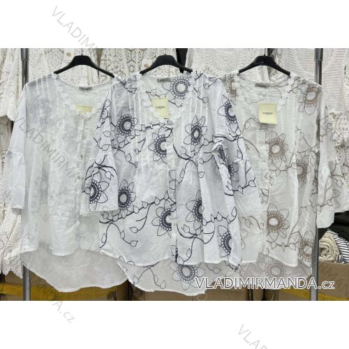 Women's Plus Size Summer Long Sleeve Shirt (42/44/46 ONE SIZE) ITALIAN FASHION IMWY24465
