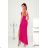 Women's Long Elegant Dress with Wide Straps (SL) FRENCH FASHION FMPEL23VELVET růžová fuchsiová 34