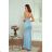 Women's Long Elegant Dress with Wide Straps (SL) FRENCH FASHION FMPEL23VELVET Light blue 34