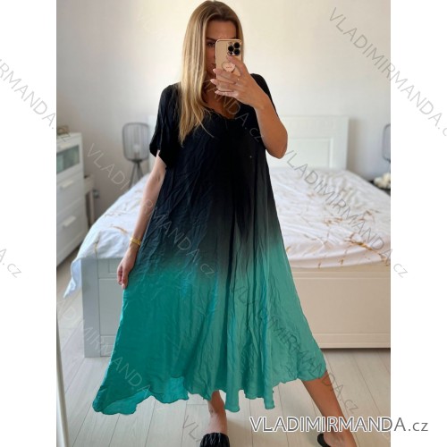 Women's Long Chiffon Short Sleeve Dress (S/M ONE SIZE) ITALIAN FASHION IMWGS231048 -   turquoise -   56/58
