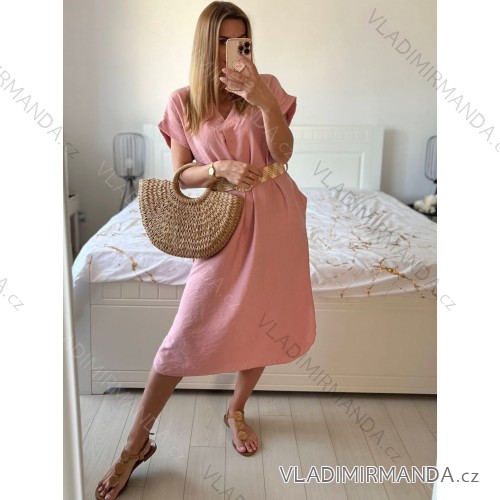 Women's Long Summer Short Sleeve Dress (S/M ONE SIZE) ITALIAN FASHION IM323111 -   růžová starorůžová -   S / M