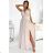 362-8 JUSTINE Long dress with a neckline and a tie at the back - beige with glitter