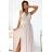 362-8 JUSTINE Long dress with a neckline and a tie at the back - beige with glitter