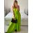 Long summer satin dress with straps women with belt (UNI S / M) ITALIAN FASHION IMM22INFINITE -   green pea -   S / M