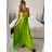 Long summer satin dress with straps women with belt (UNI S / M) ITALIAN FASHION IMM22INFINITE -   green pea -   S / M