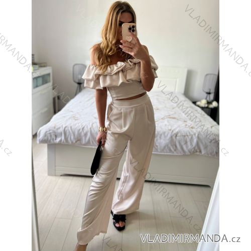 Women's T-Shirt Short Sleeve (S / M / L ONE SIZE) ITALIAN FASHION IMWC222158 beige S / M
