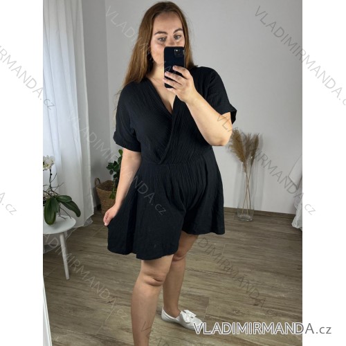 Long Jumpsuit with Pendant 3/4 Long Sleeve Women's Plus Size (50-58) ITALIAN FASHION IMWEC24016 -   black -   46/48