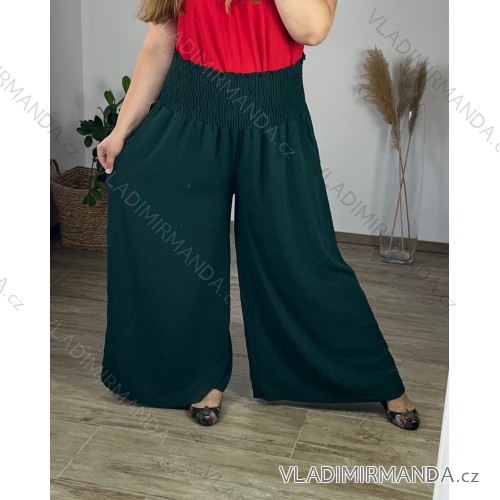 Women's Wide Summer Elastic Pants (56/58) ITALIAN FASHION IMSM24020 Green Emerald 56/58