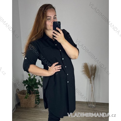 Women's Plus Size Extended Long Sleeve Shirt 2XL ONE SIZE) ITALIAN FASHION IMC22808 48/50 black