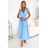 543-2 Pleated midi dress with a neckline and delicate ruffles - light blue