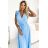 543-2 Pleated midi dress with a neckline and delicate ruffles - light blue