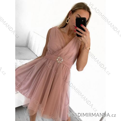 Elegant Tulle Short Sleeveless Party Women's Dress (S/M ONE SIZE) ITALIAN FASHION IMM239074