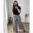 Women's Plus Size Long Pants and Long Sleeve Shirt Set (L/XL/2XL ONE SIZE) POLISH FASHION IMWT23BELLA -   hnědá gepard -
