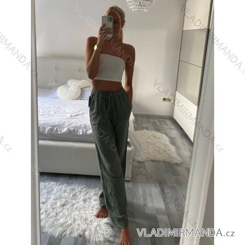 Women's Summer Loose Long Pants (M/L ONE SIZE) ITALIAN FASHION IMC23030 M / L zelená khaki