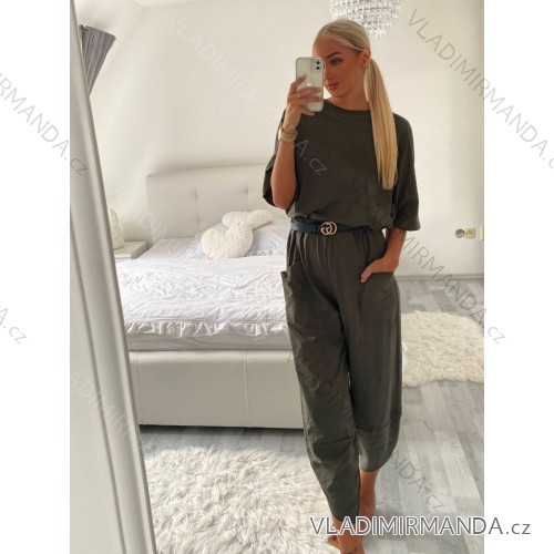 Women's Long Chiffon Short Sleeve Dress (S/M ONE SIZE) ITALIAN FASHION IMWGS231048 -   zelená khaki -   44/46