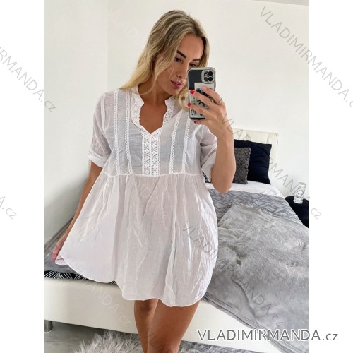 Women's Summer Cotton Short Sleeve Dress (S/M ONE SIZE) ITALIAN FASHION IM722253 S/M white