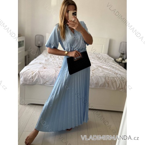 Women's Long Chiffon Short Sleeve Dress (S/M ONE SIZE) ITALIAN FASHION IMWGS231048 -   Light blue -   S / M
