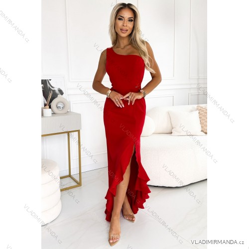 317-4 One shoulder long dress - red