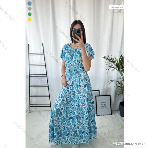Women's Long Chiffon Short Sleeve Dress (S/M ONE SIZE) ITALIAN FASHION IMWGS231048