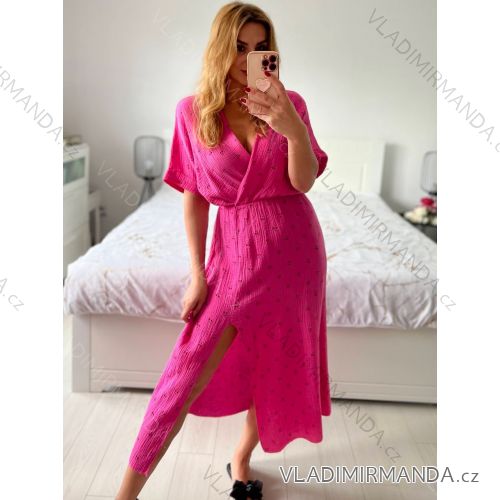 Women's Long Chiffon Short Sleeve Dress (S/M ONE SIZE) ITALIAN FASHION IMWGM23456 S / M dark pink