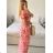 Women's Summer Short Sleeve Carmen Fringe Dress (M/L, XL/2XL ONE SIZE) ITALIAN FASHION IMB23B231 M / L pink