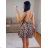 Satin Women's Long Summer Strapless Dress (S / M / L ONE SIZE) ITALIAN FASHION IMM22694 -   hnědá gepard -   M / L