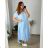 Shirt 3/4 sleeve ladies strip (4XL/5XL ONE SIZE) ITALSKÁ MÓDA IM422026 56/58 Light blue