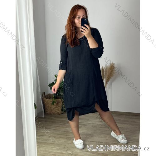 Women's Cotton 3/4 Sleeve Dress (46/48/50 ONE SIZE) ITALIAN FASHION IM424281