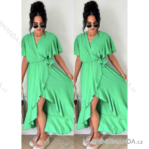 Women's Long Chiffon Short Sleeve Dress (S/M ONE SIZE) ITALIAN FASHION IMWGS231048 -   Green
 -   52/54