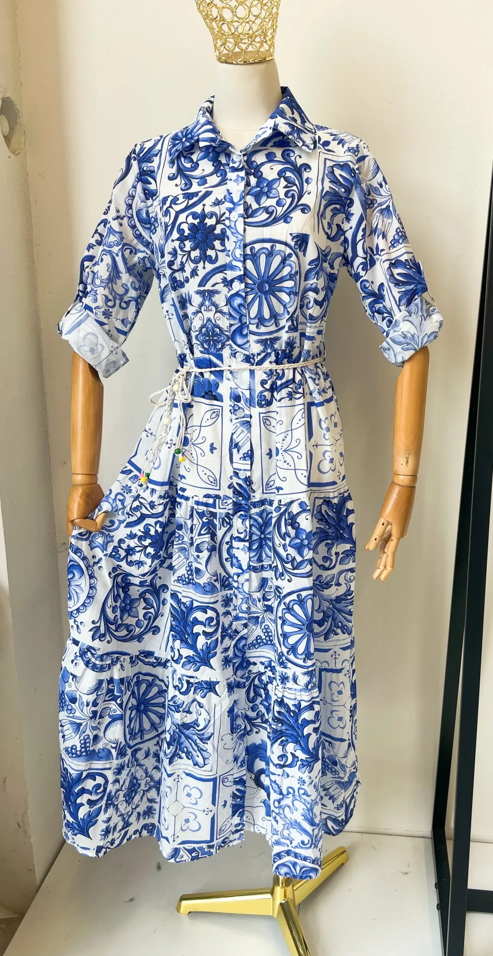 Women's Long Summer Shirt Dress 3/4 Long Sleeve (S/M ONE SIZE) ITALIAN FASHION IMPEM23VA203