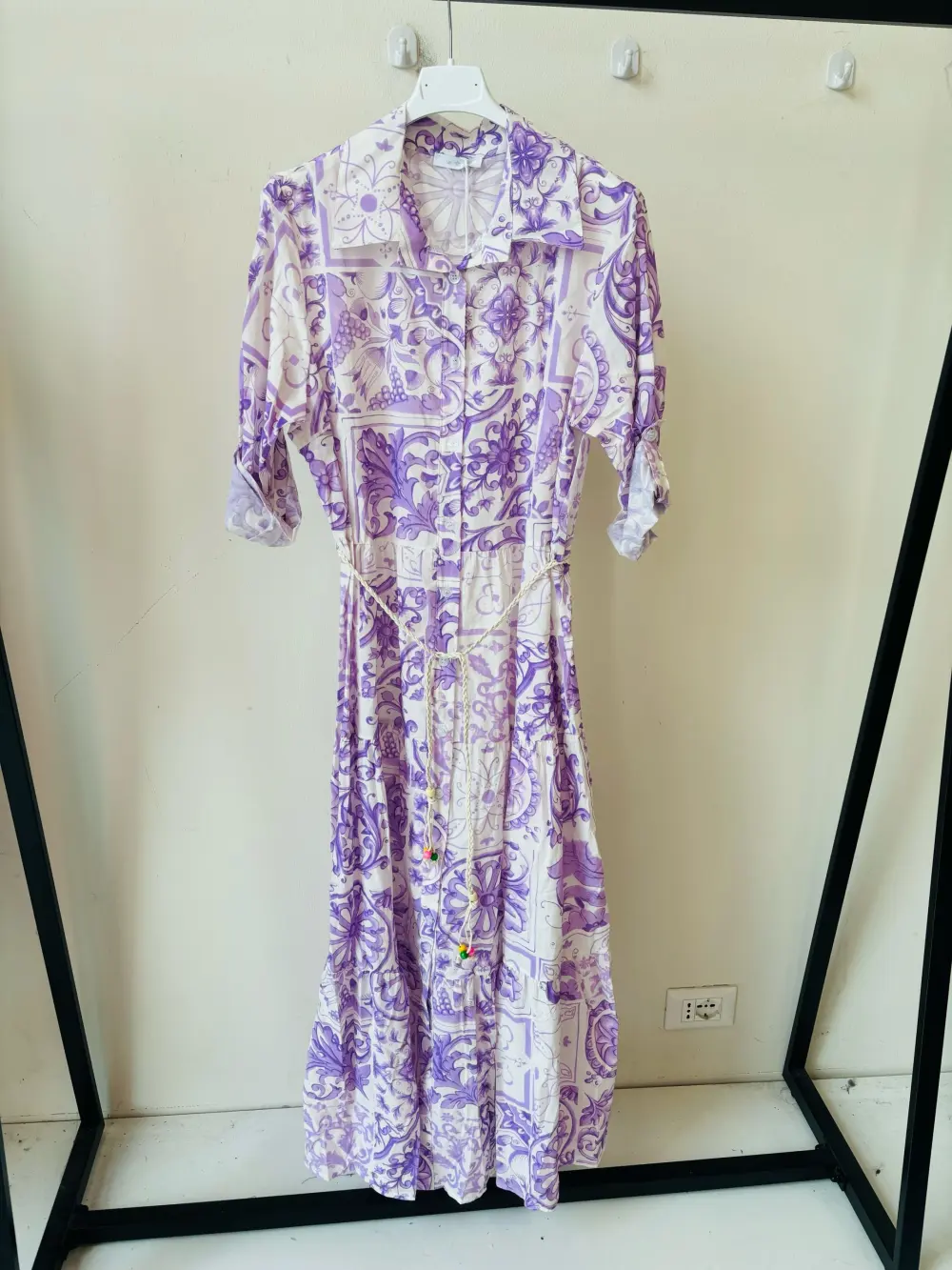 Women's Long Summer Shirt Dress 3/4 Long Sleeve (S/M ONE SIZE) ITALIAN FASHION IMPEM23VA203