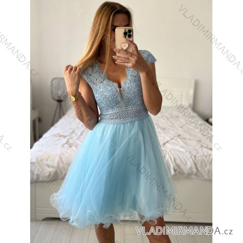 Women's Lace Cotton Short Sleeve Dress (S/M ONE SIZE) ITALIAN FASHION IMM23M7267