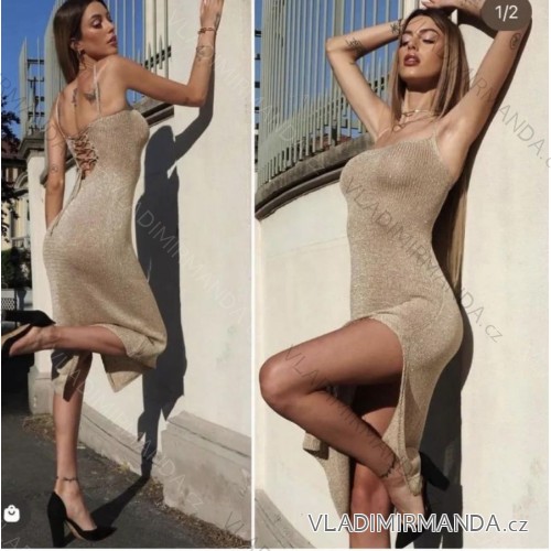 Women's long strapless sequin party dress (S/M ONE SIZE) ITALIAN FASHION IMPMD2360600 S / M Golden