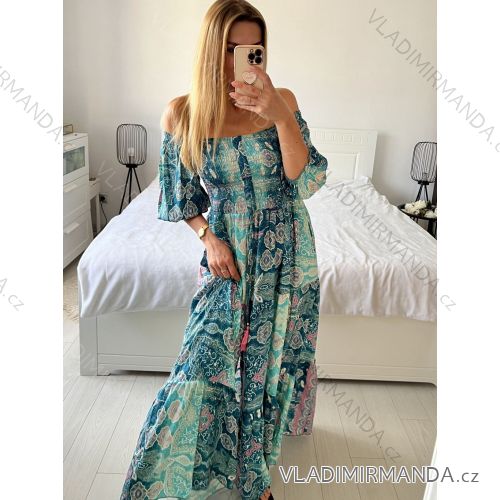 Women's Long Summer Indian Carmen Short Sleeve Dress (S/M/L ONE SIZE) INDIAN FASHION IMM24M846