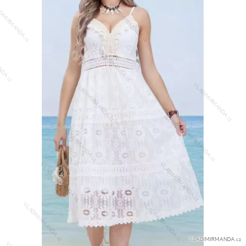 Women's Summer Boho Lace Strapless Dress (S/M ONE SIZE) ITALIAN FASHION IMPEM2325900 S / M white