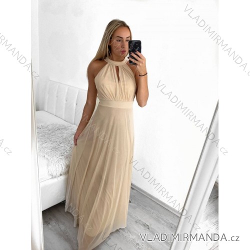 Women's Sleeveless Long Party Dress (S/M ONE SIZE) ITALIAN FASHION IMM24M156 -   beige -   S / M