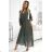 537-2 Pleated chiffon dress with scoop neckline, long sleeves and tied belt - KHAKI