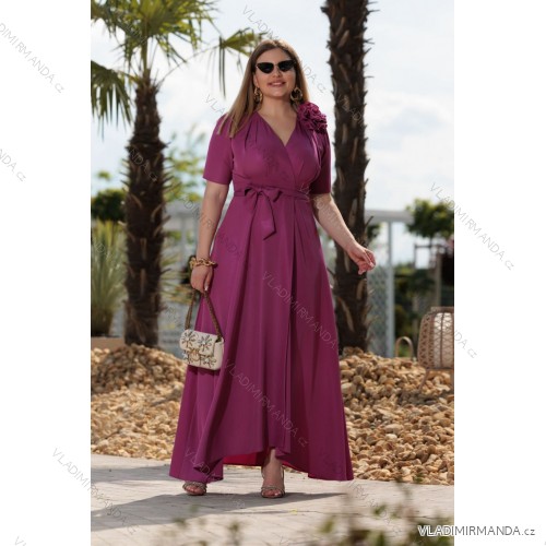 Women's Long Elegant Dress with Wide Straps (SL) FRENCH FASHION FMPEL23VELVET fialová purpurová 38