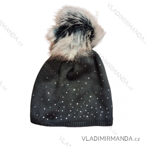 Women's cap with stones (uni) WOOLK POLAND PV417027 -   black -   ONE SIZE
